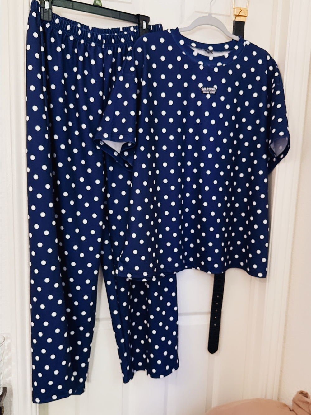 Women's Navy Polka Dot Two-Piece Pantsuit